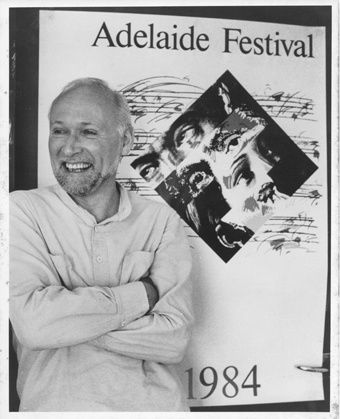 Anthony Steel with Adelaide Festival poster 1984