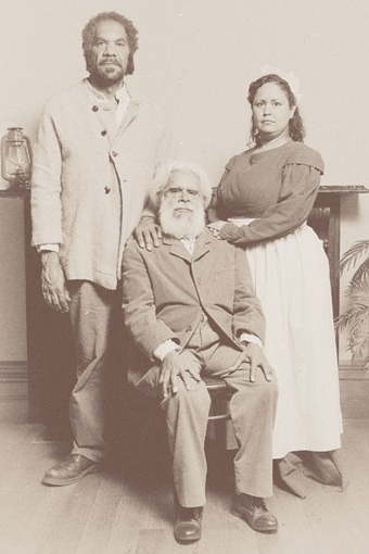 Greg Fryer, Uncle Jack Charles (seated) and Melodie Reynolds, Coranderrk: We Will Show the Country, Ilbijerri/The Minutes of Evidence Project/La Mama