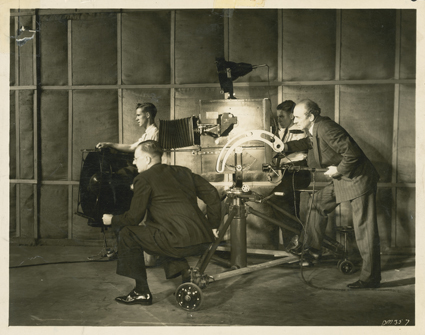 The Silence of Dean Maitland (1935), left: Frank Hurley (cinematographer); seated: Ken G Hall (director); photo courtesy of National Film and Sound Archive