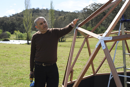 Gary Warner installs his Geodesic dome