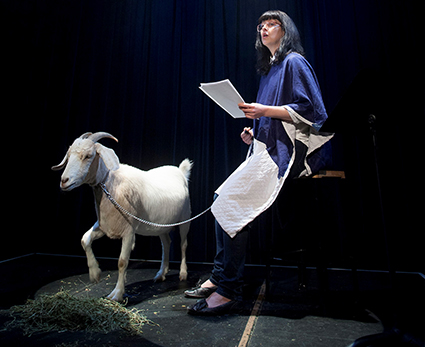 Emma Hall (and goat) in Sarah Rodigari’s Reach Out Touch Faith (2014) which will be performed by Josephine Were in Near and Far